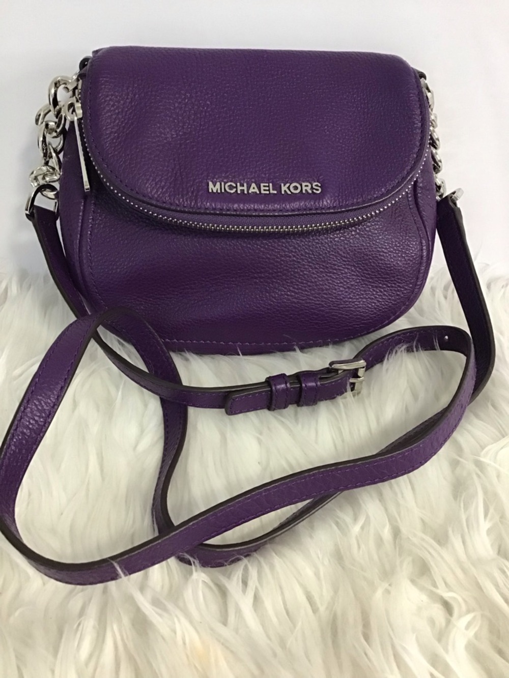 Michael Kors Bedford Zip Flap Crossbody Shoulder Purse Pebble Leather